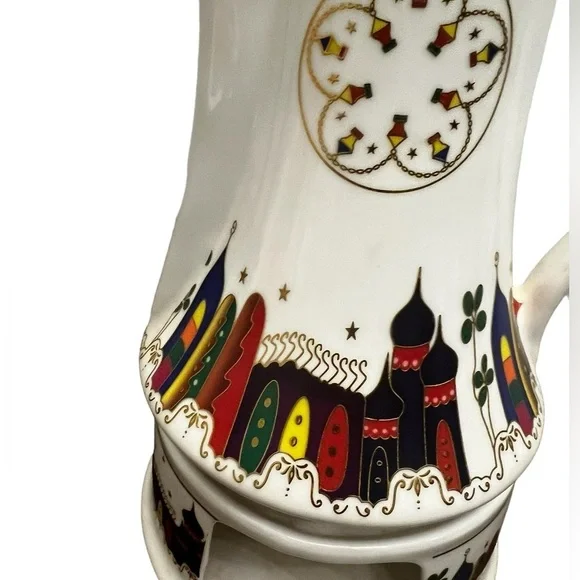 Hand painted with gold lines - teapot with candle warmer - Picture 4 of 5